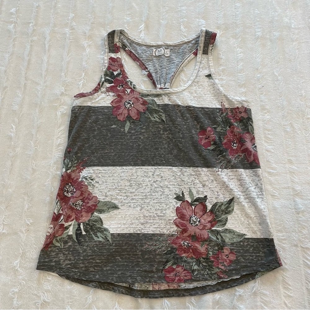 Maurice’s sz M 24/7 floral stripe knot back tank top
